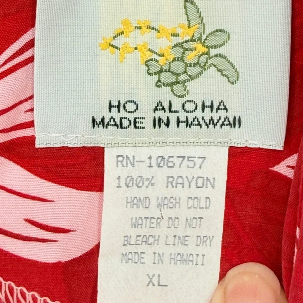 Ho Aloha Floral Sheath Dress Women XL Red Pink Hawaiian Rayon Tropical Retro